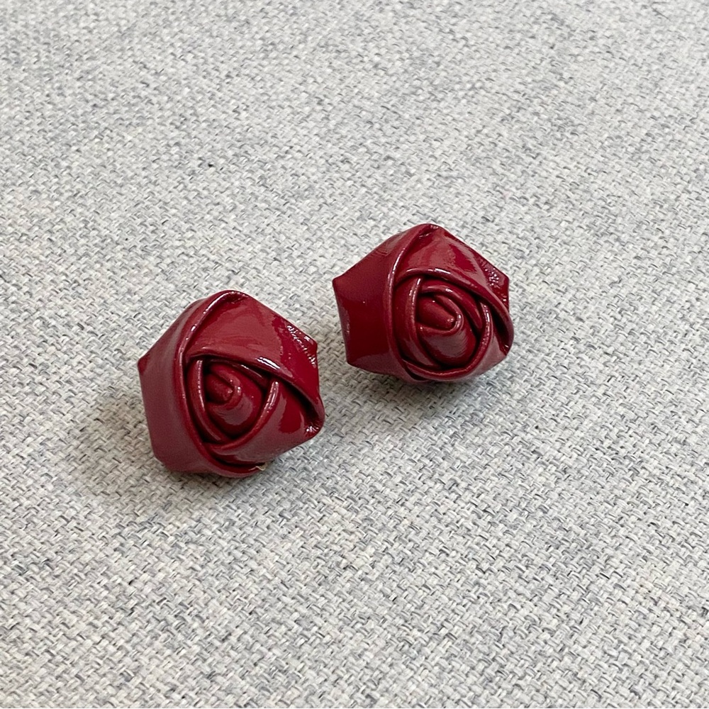4/$15 Burgundy Crimson Forever Rose Earrings